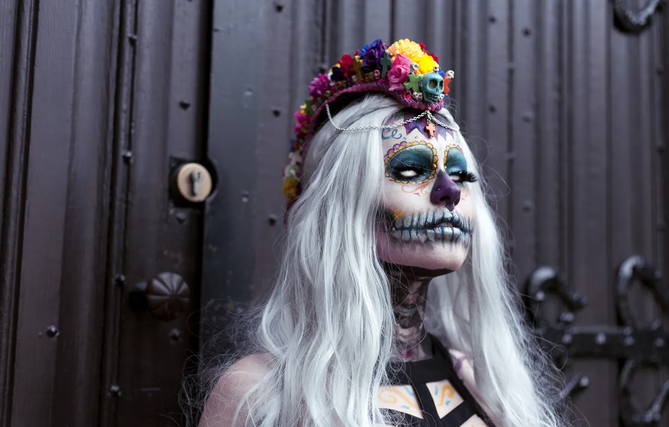 Фото обои лицо, стиль, раскрас, dia de los muertos, день мёртвых