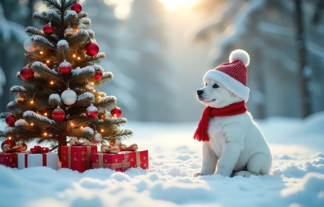 Фото обои зима, иней, белый, солнце, шарики, снег, ветки, туман