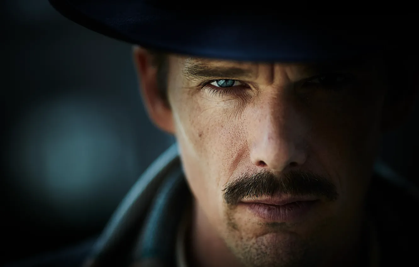 Фото обои усы, взгляд, фантастика, шляпа, боке, крупным планом, Ethan Hawke, Итан Хоук