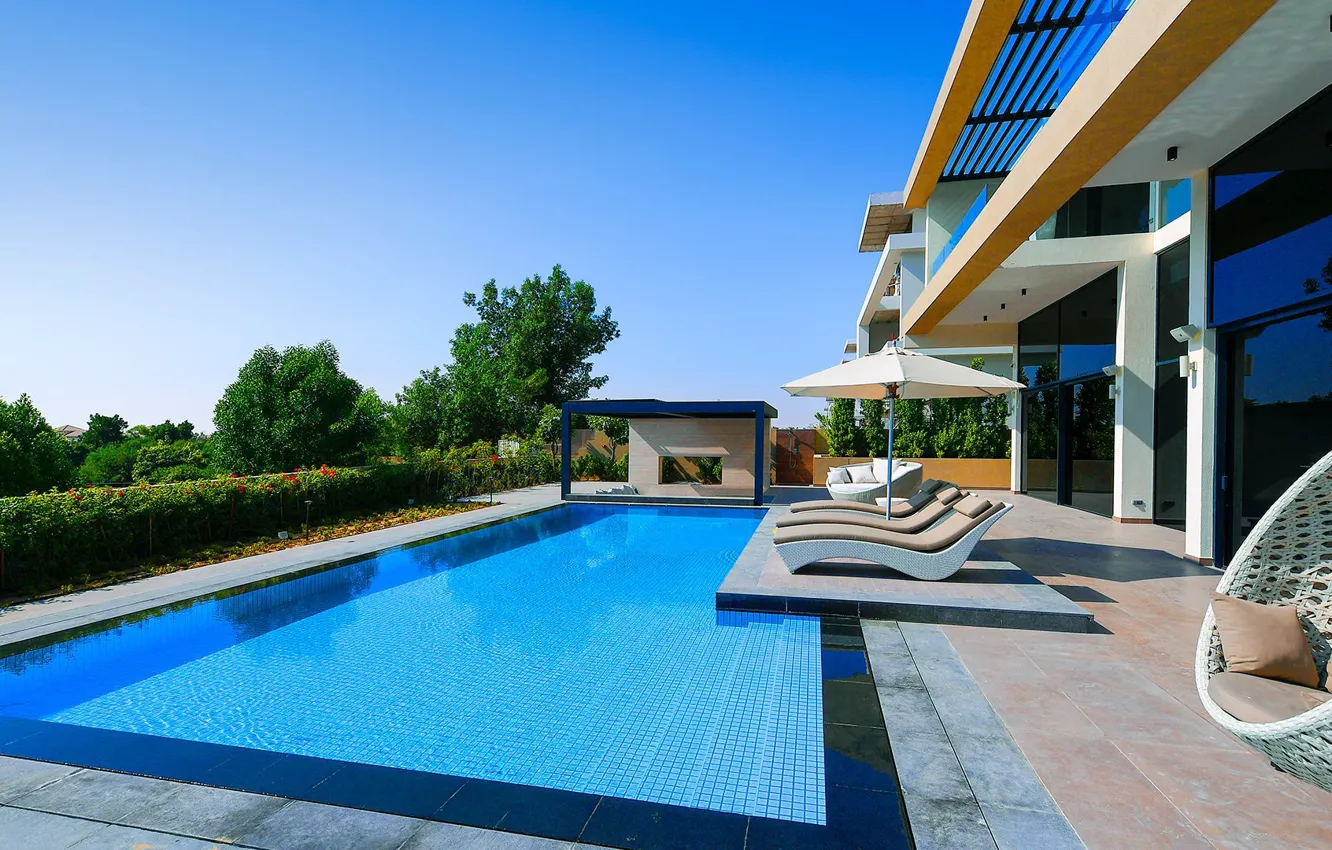 Фото обои вилла, бассейн, курорт, Dubai, терраса, ОАЭ, Jumeirah Golf Estate, Villa 26 Whispering Pines