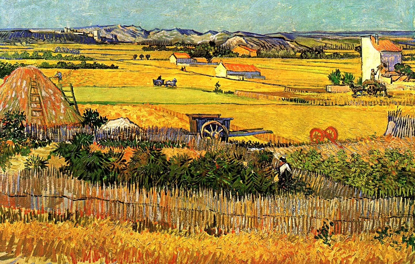 Фото обои Винсент ван Гог, with Montmajour in the Background, Harvest at La Crau