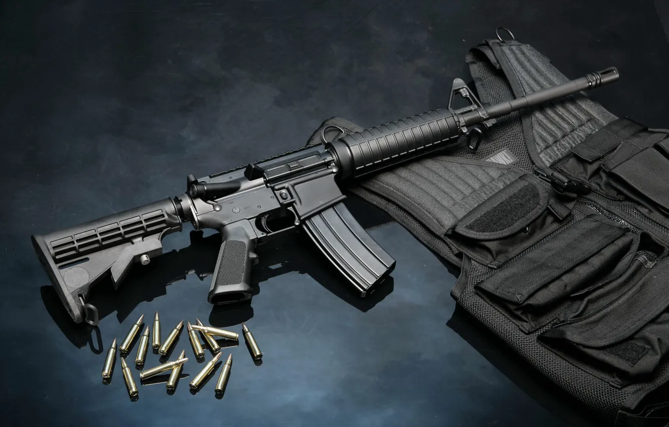 Фото обои оружие, пули, патроны, винтовка, armor, бронежилет, rifle, ar-15