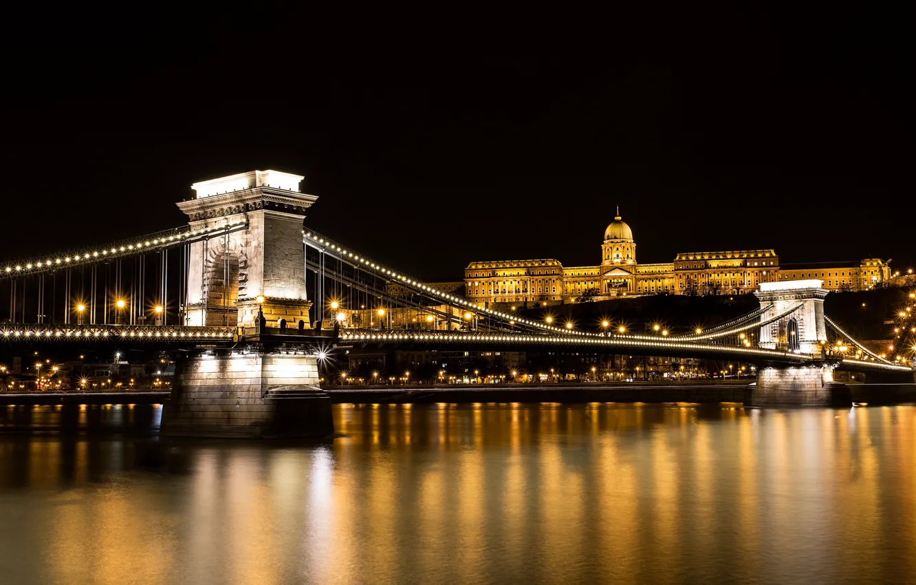 Фото обои ночь, мост, Венгрия, Будапешт