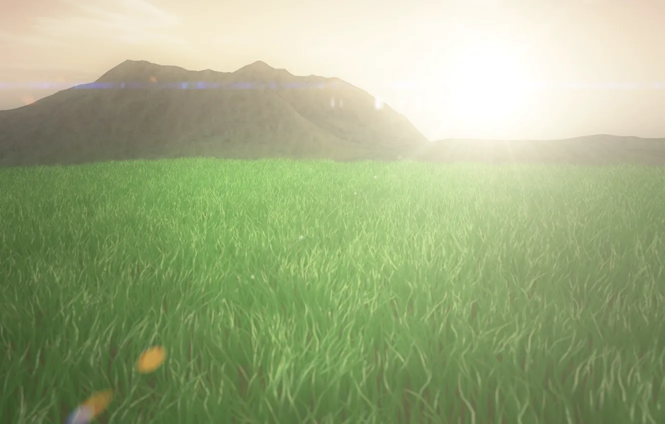 Фото обои grass, landscapes, sun, rendering