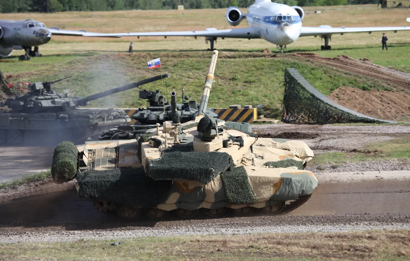 Фото обои башня, Самолеты, Т-90МС, Российский танк, Флажок, комплекте Накидка, в защитном