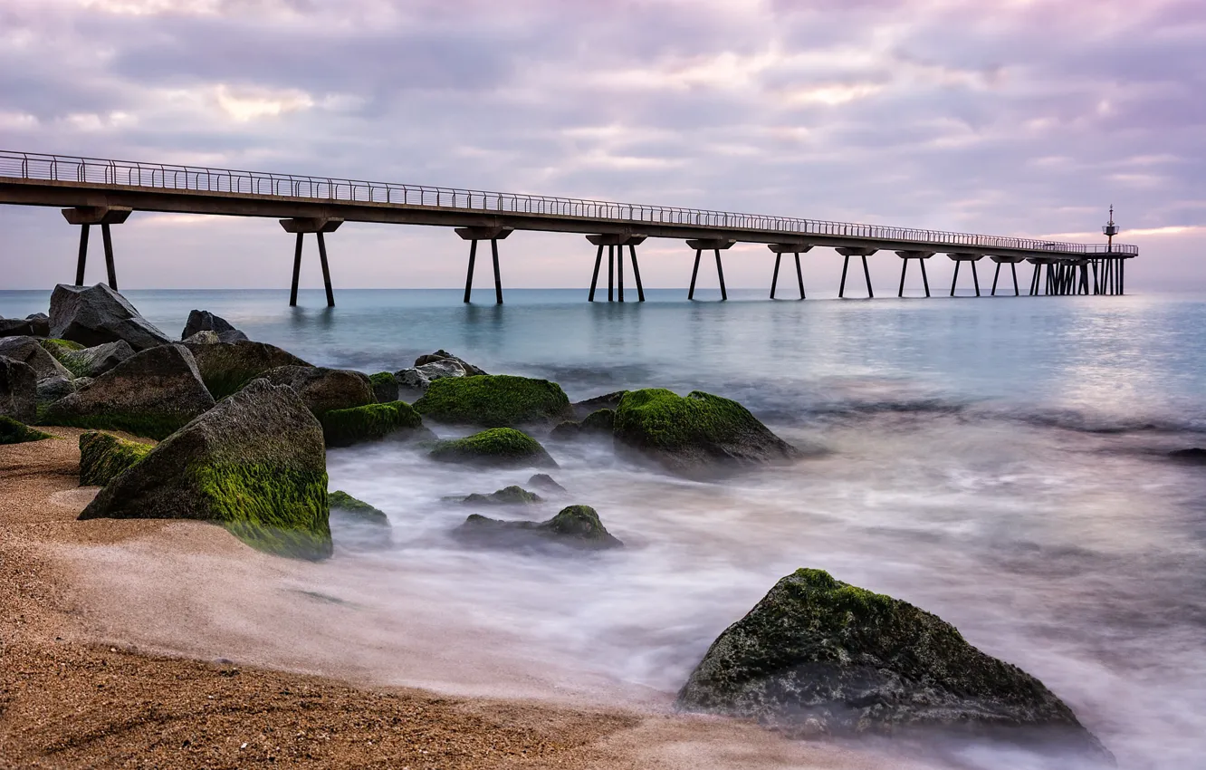 Фото обои мост, побережье, Испания, Spain, Catalonia, Бадалона, Pont del Petroli, Badalona