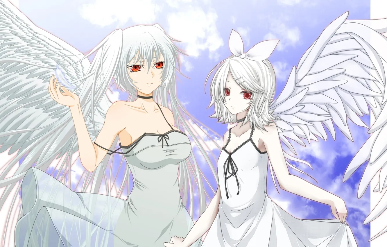 Фото обои крылья, ангелы, Hatsune Miku, Vocaloid, Kagamine Rin, Вокалоид