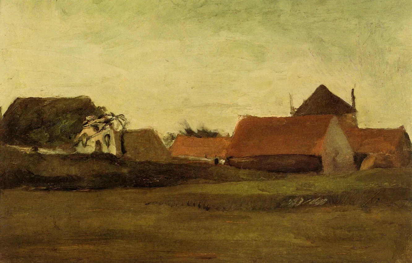 Фото обои Винсент ван Гог, Farmhouses, The Hague at Twilight, in Loosduinen near