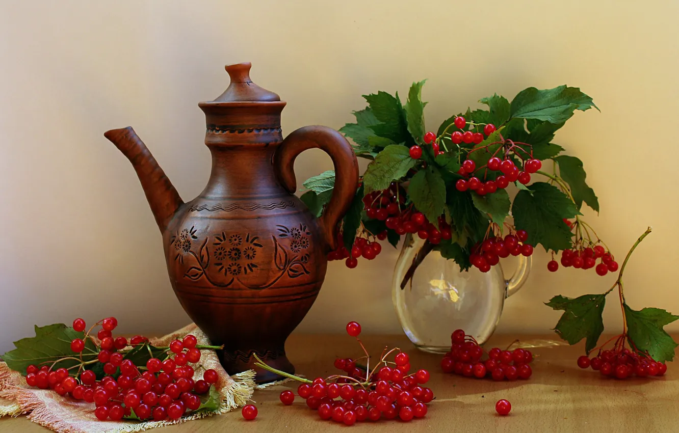 Фото обои осень, ягоды, натюрморт, калина