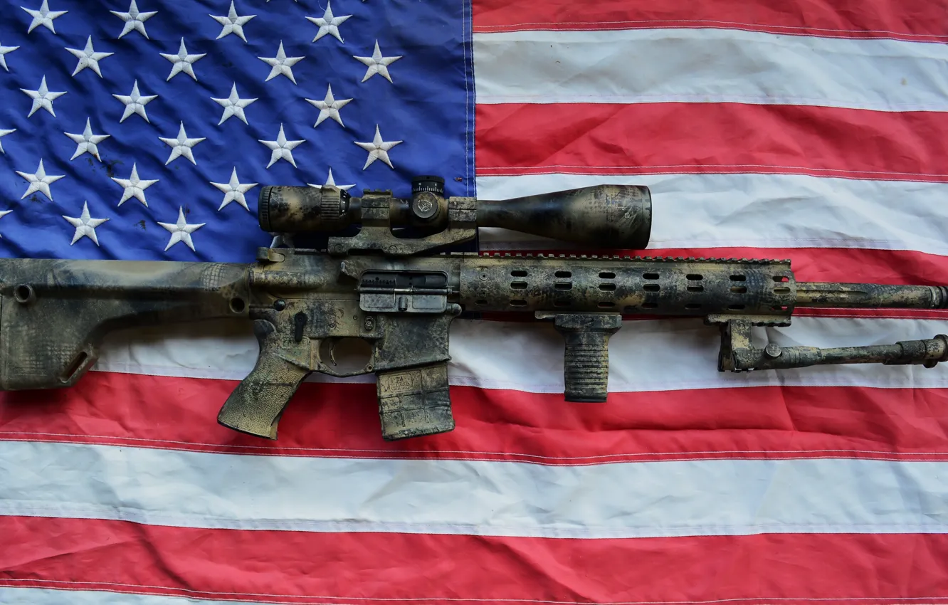 Фото обои оружие, флаг, AR15, штурмовая винтовка, SPR