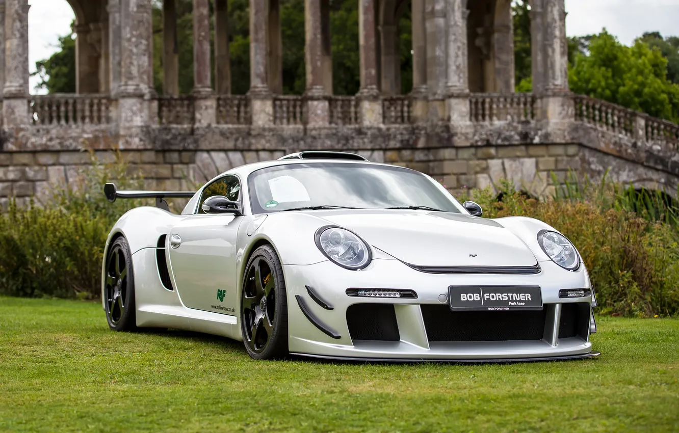 Фото обои Porsche, Grass, Front, White, CTR 3, RUF