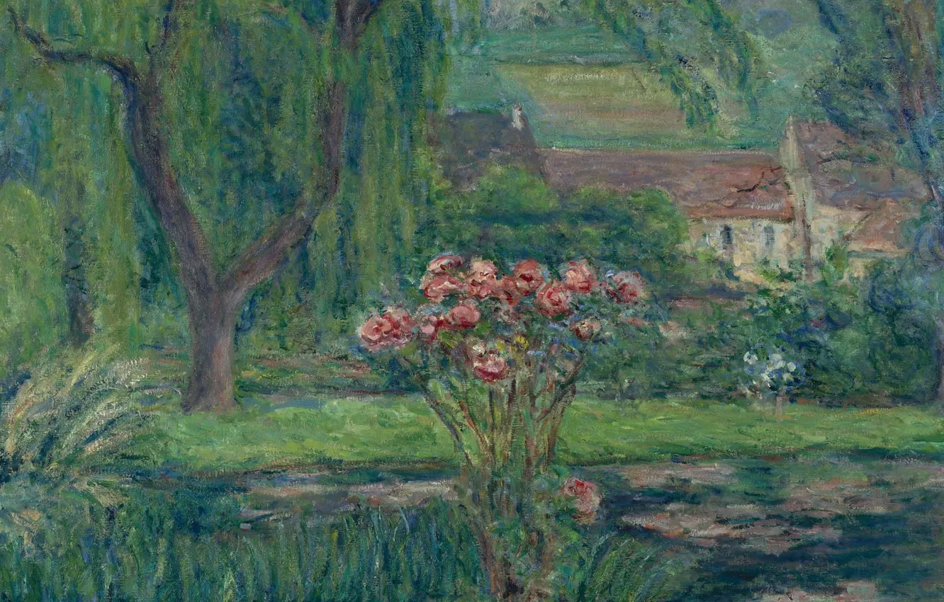 Фото обои пейзаж, цветы, картина, импрессионизм, Бланш Моне, Blanche Hoschede-Monet, Живерни. Розы и Кувшинки