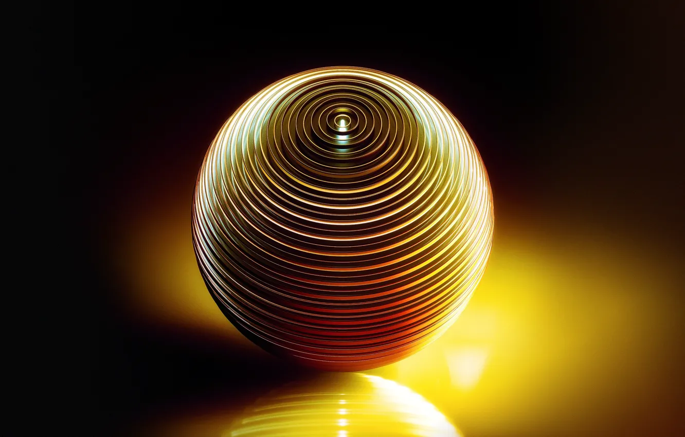 Фото обои желтый, сфера, yellow, 3D графика, геометрическая фигура, sphere, computer art, metal ball
