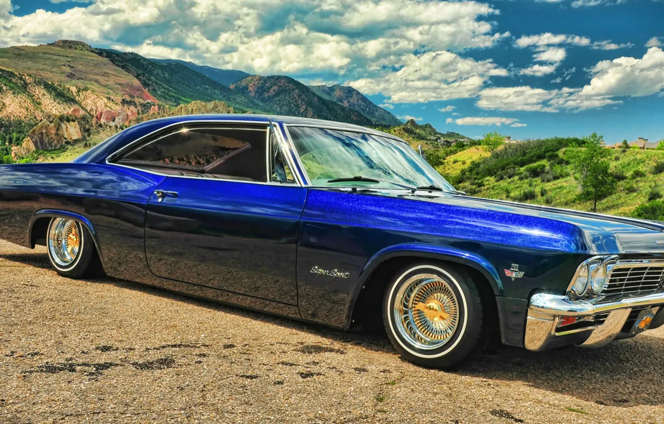 Фото обои Chevrolet, Шевроле, синяя, Blue, Импала, Impala, Lowrider, Супер спорт