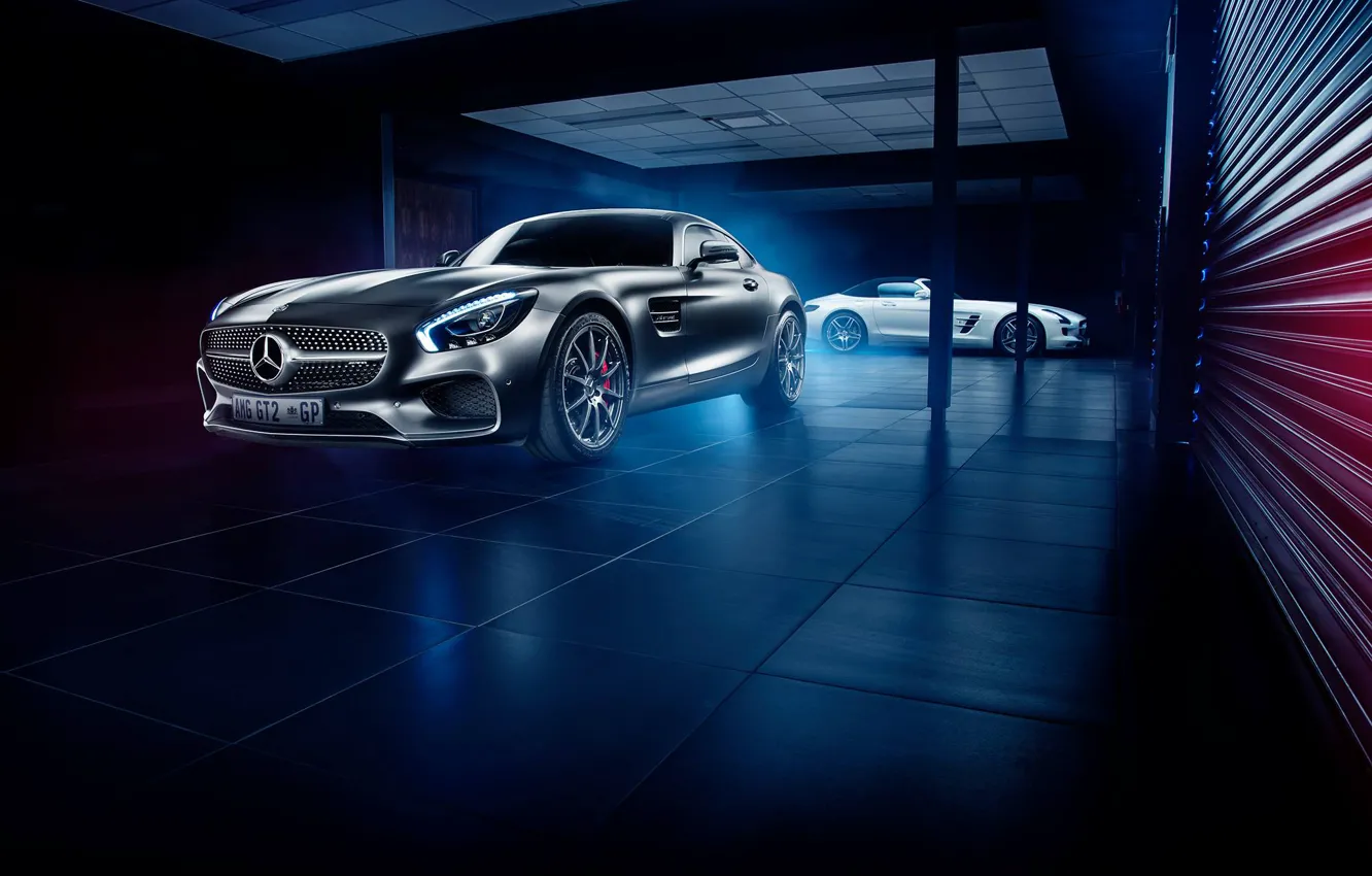Фото обои Roadster, Mercedes-Benz, Front, AMG, SLS, White, Grey, Side