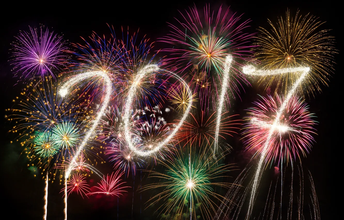 Фото обои Новый Год, new year, happy, fireworks, 2017