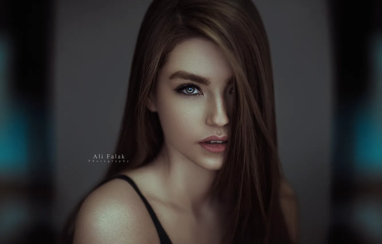 Фото обои взгляд, портрет, шатенка, красотка, фотосессия, боке, Ali Falak