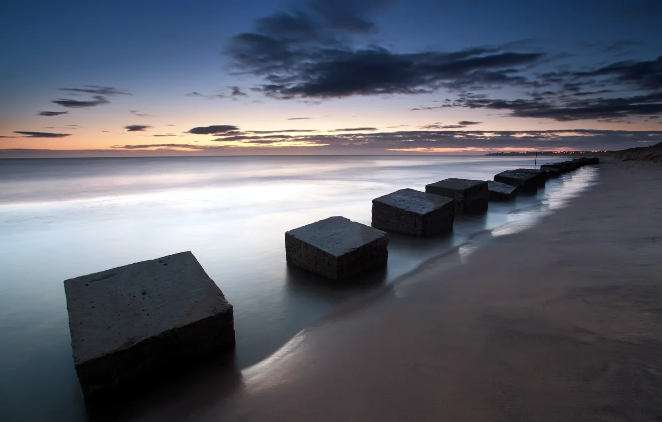 Фото обои море, пейзаж, плиты, England, Blyth