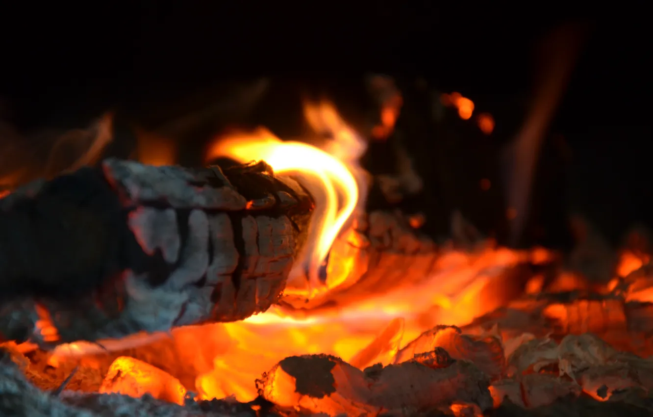 Фото обои fire, red, yellow, wood, heat, hot coals