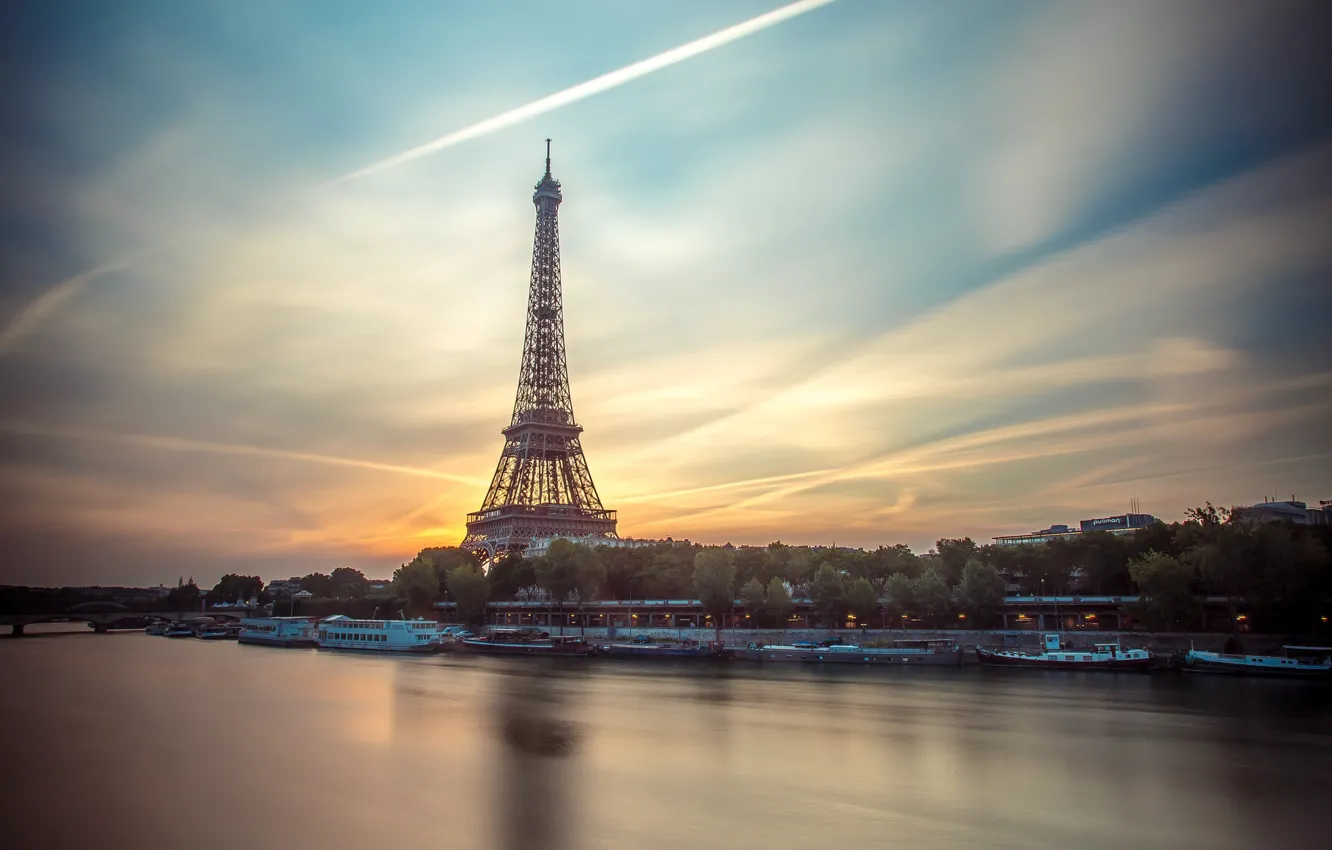 Фото обои небо, мост, река, Франция, Париж