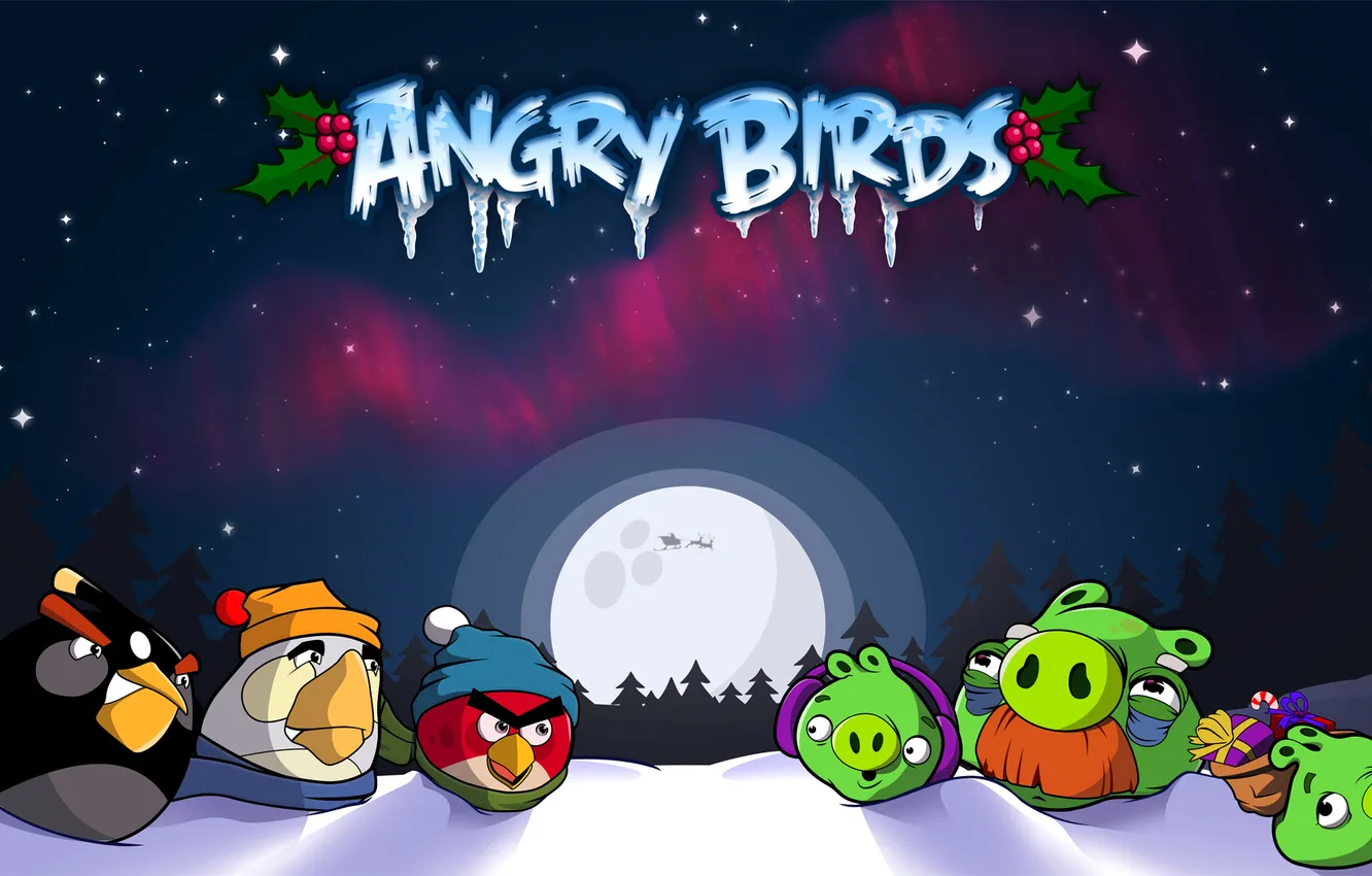 Фото обои iPhone, Android, птички, game, Christmas, angry birds, Symbian, Angry Birds Christmas