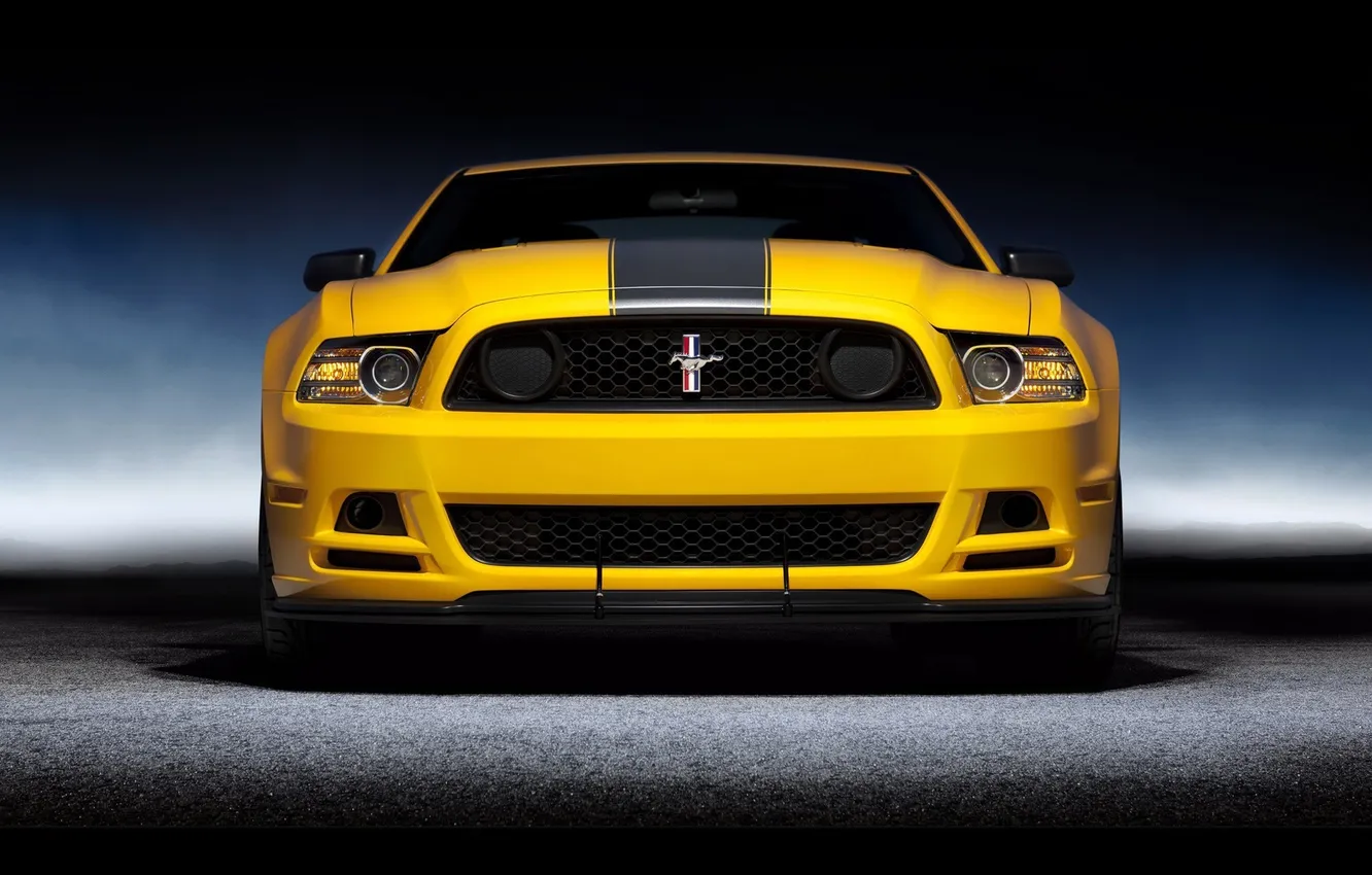 Фото обои желтый, полоса, Mustang, Ford, boss 302