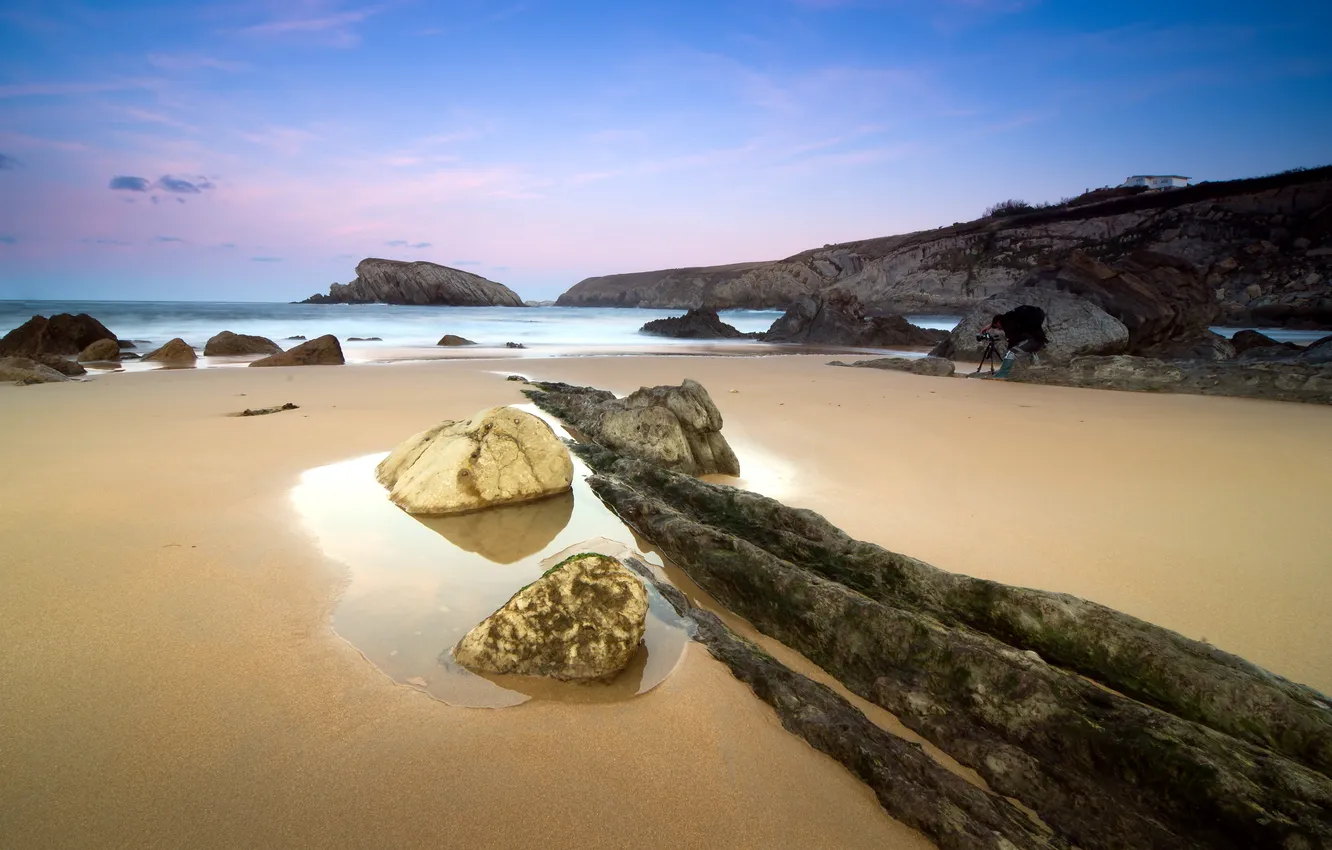 Фото обои песок, море, пейзаж, камни