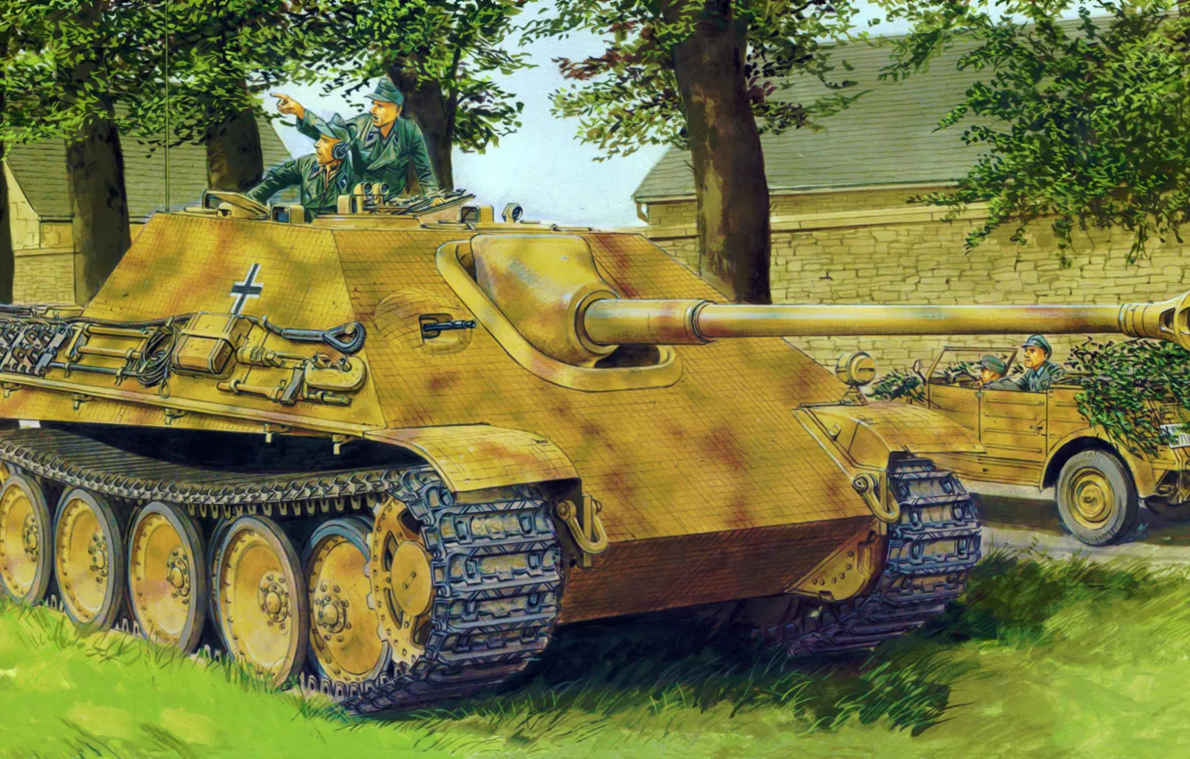 Фото обои war, art, painting, tank, ww2, Jagdpanther Sd.Kfz.173 Ausf.G1
