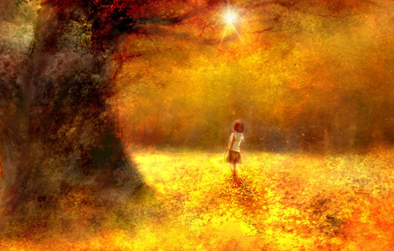 Фото обои осень, лес, девочка, школьница, by 00