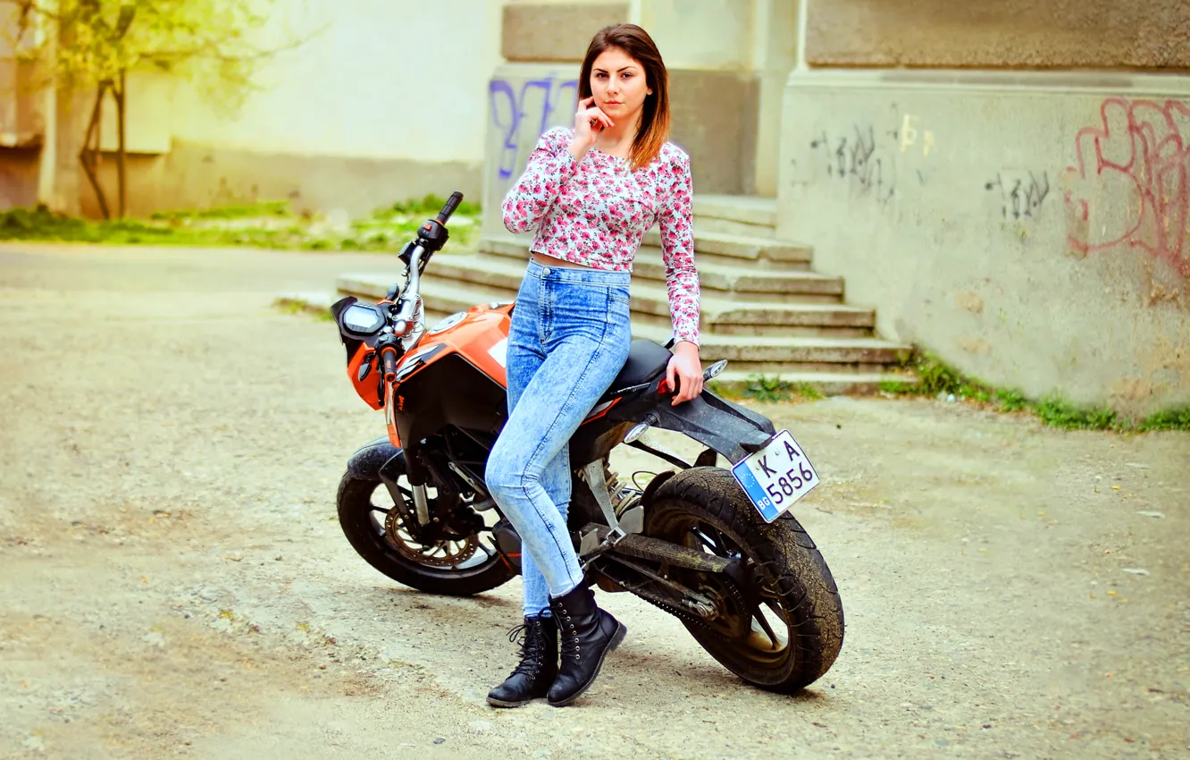 Фото обои Girl, Model, KTM, Bike, Fashion, Portrait, Motorbike, Bulgaria