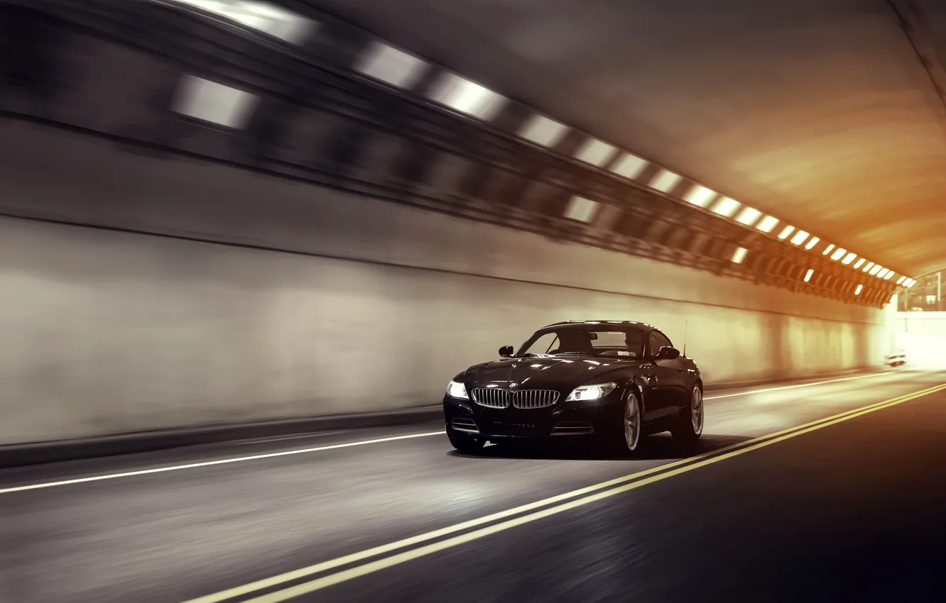 Фото обои скорость, BMW, тоннель, black, front, 35i, sDrive, E89