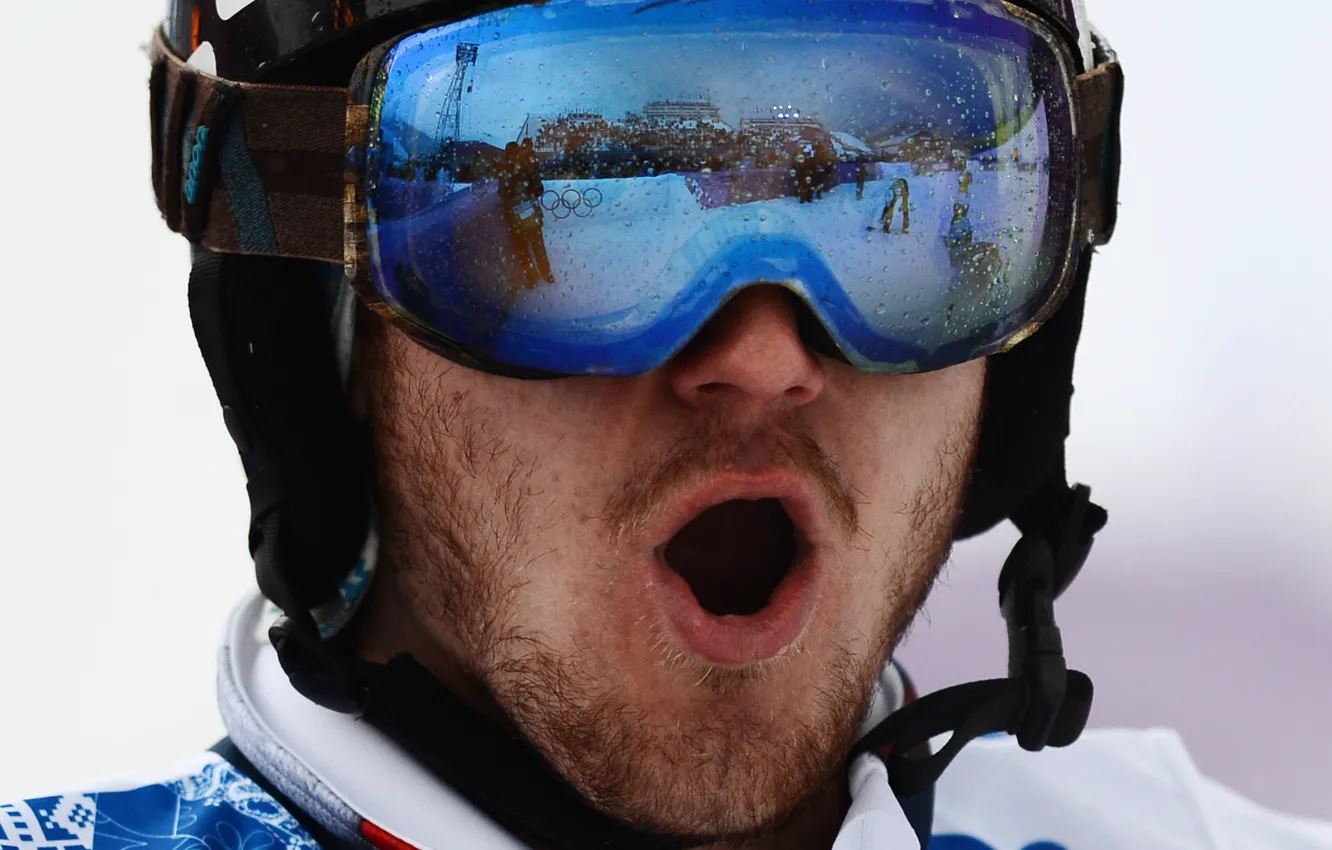 Фото обои отражение, очки, Россия, wow, сноубордист, Сочи 2014, серебряный призёр, Николай Олюнин