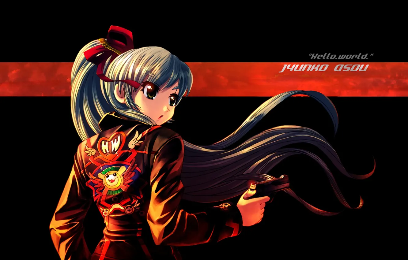 Фото обои девушка, пистолет, фон