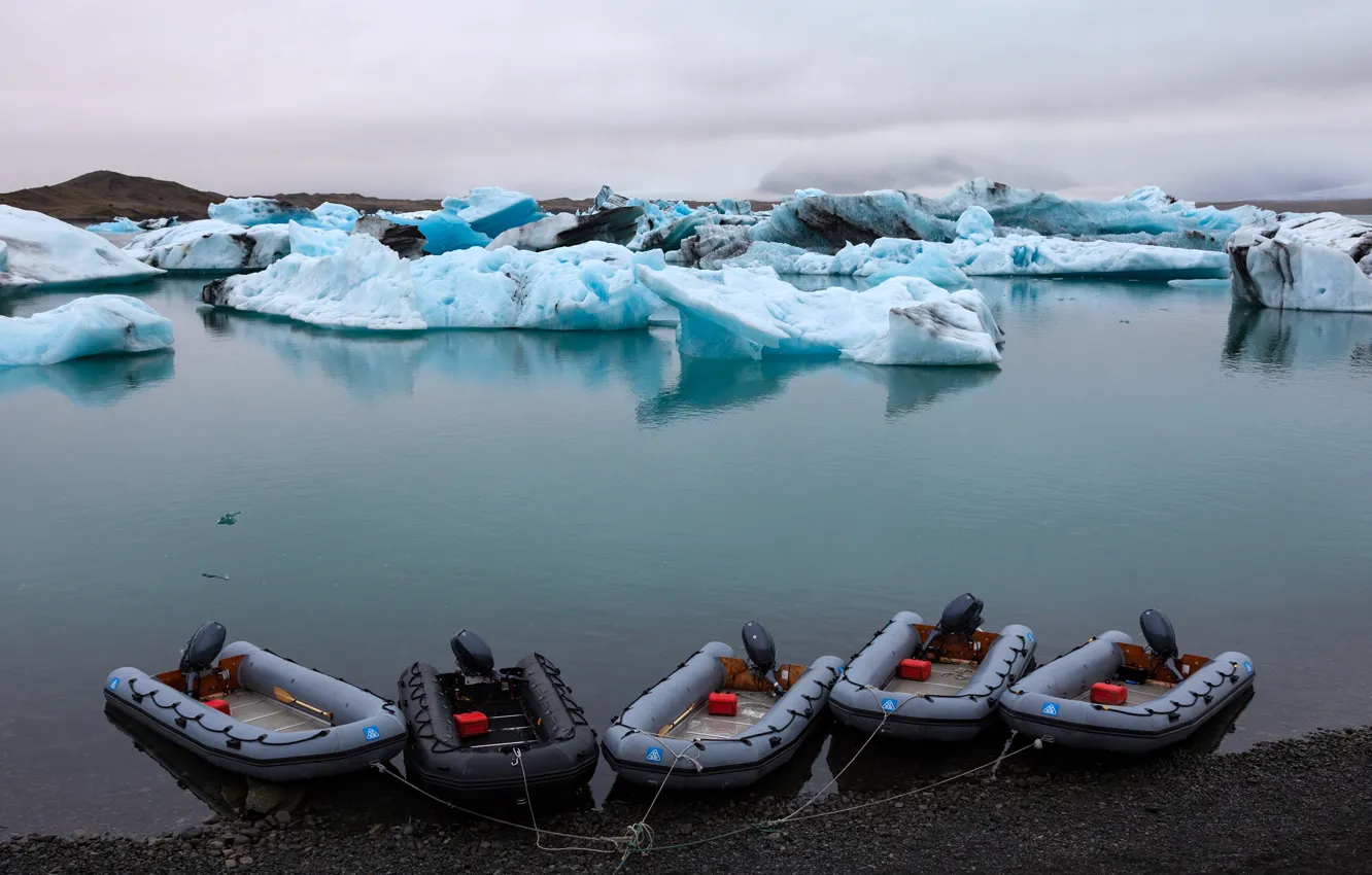 Фото обои море, берег, лёд, лодки, залив, лагуна, Исландия, Lagoon