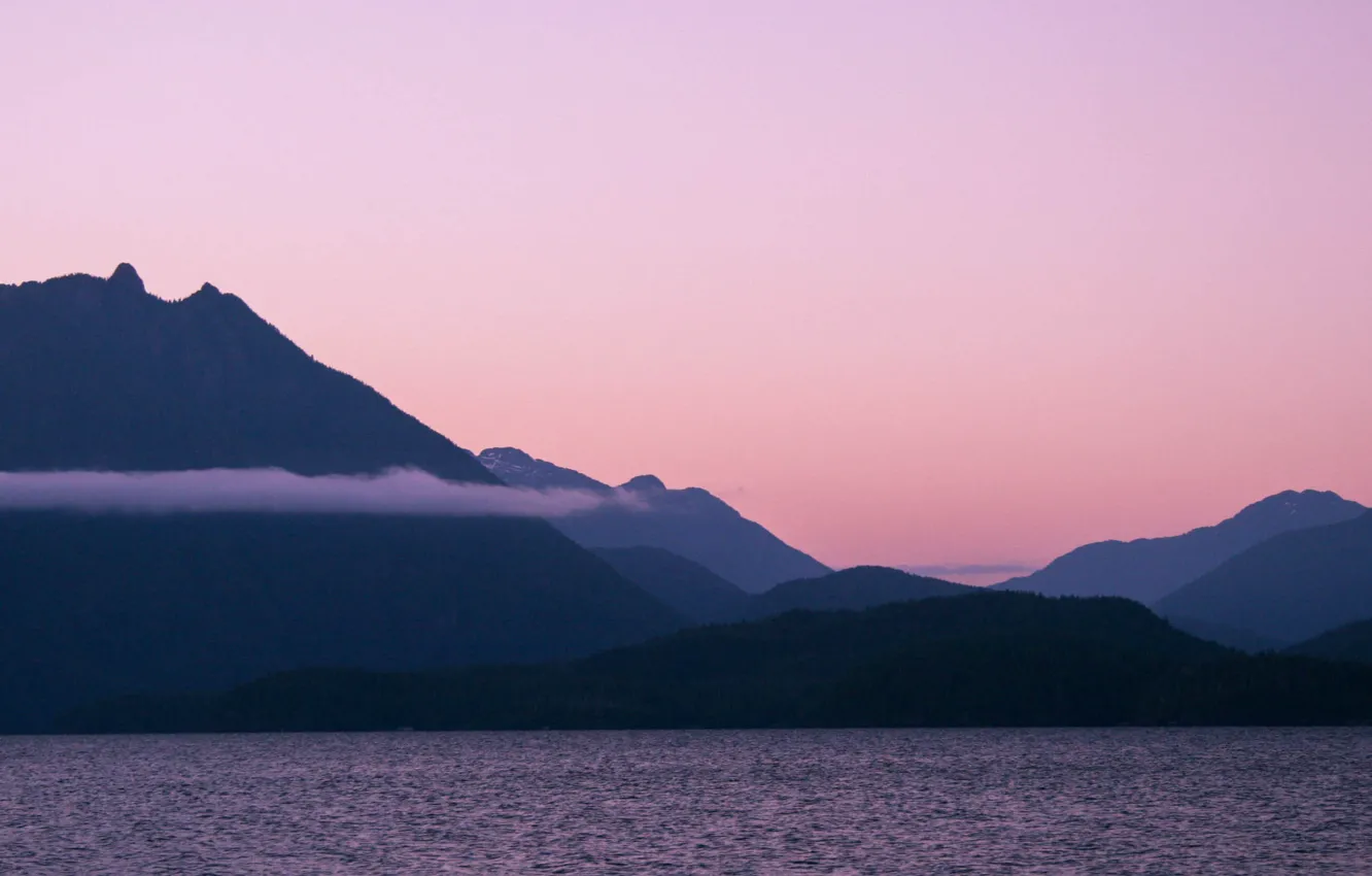 Фото обои закат, горы, озеро, british columbia, vancouver island, Kennedy Lake
