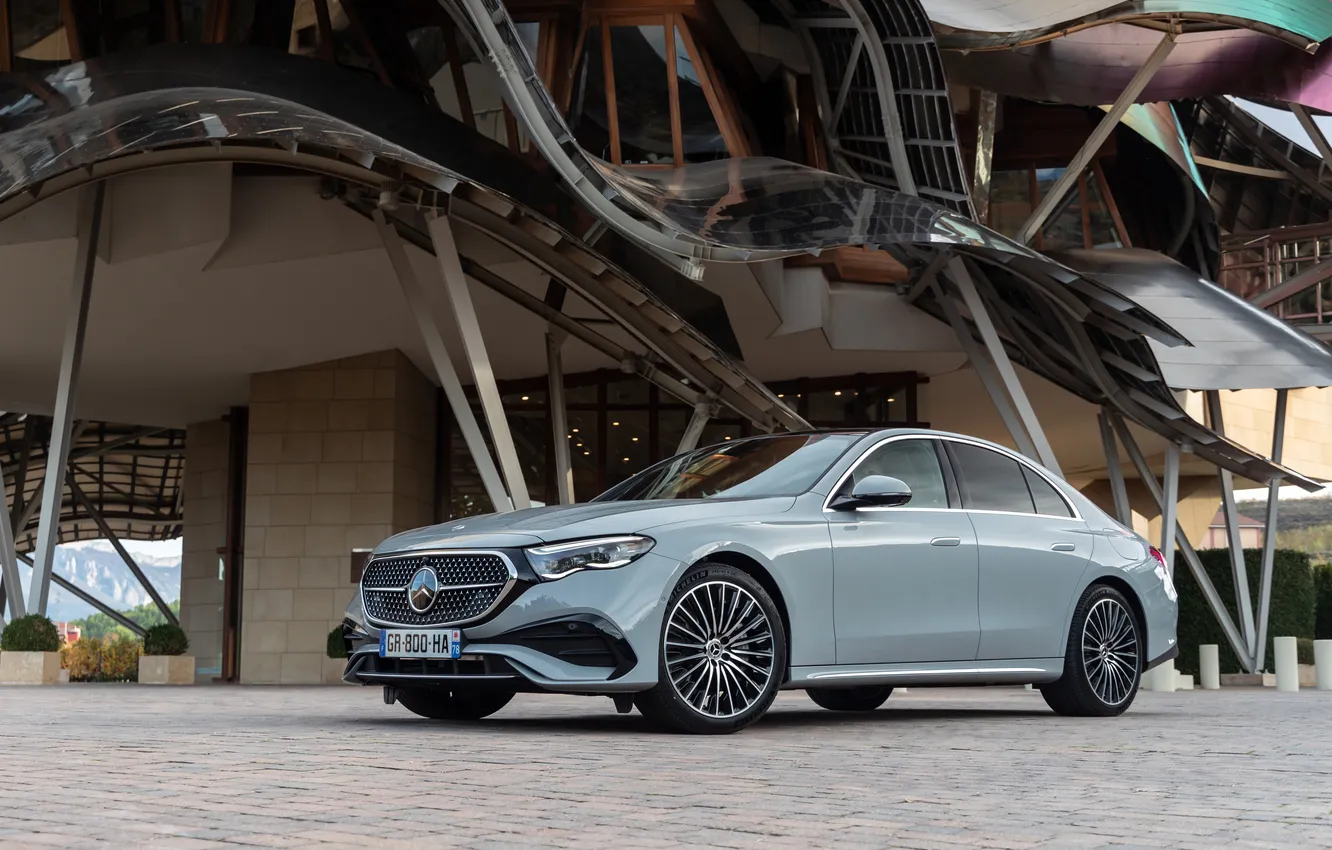 Фото обои машина, авто, серый, Mercedes-Benz, Mercedes, строение