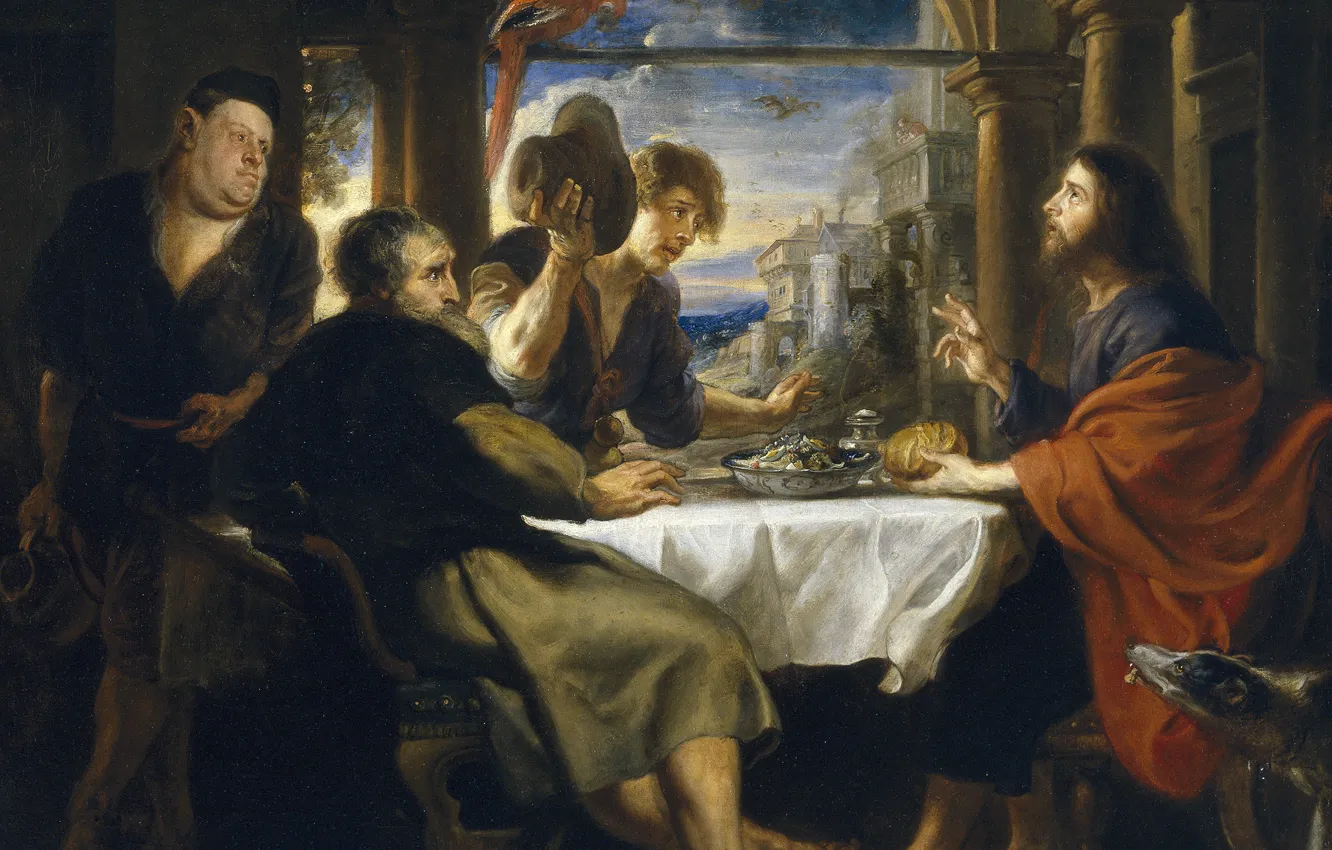 Фото обои картина, Ужин в Эммаусе, Питер Пауль Рубенс, мифология, Pieter Paul Rubens