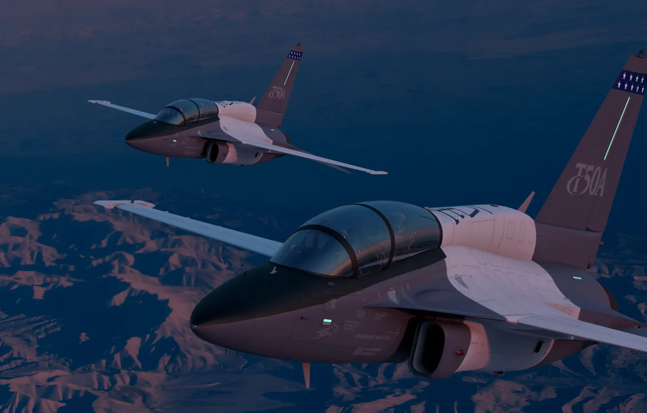 Фото обои ландшафт, вечер, кабина, полёт, самолёт, пилоты, Lockheed Martin, учебно-боевой