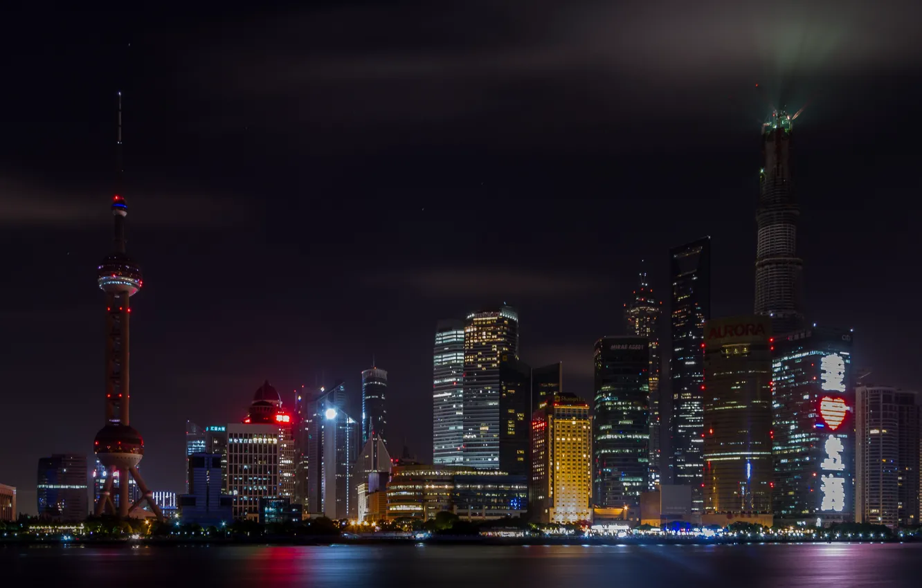 Фото обои city, tower, sea, night, buildings