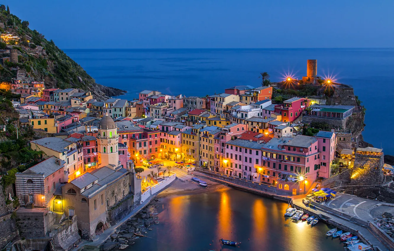 Фото обои море, побережье, здания, бухта, лодки, Италия, Italy, Лигурийское море
