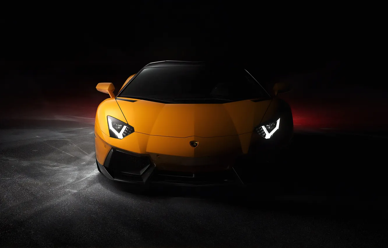 Фото обои желтый, фары, тень, Lamborghini, Front, Yellow, Aventador, Lamborghini Aventador