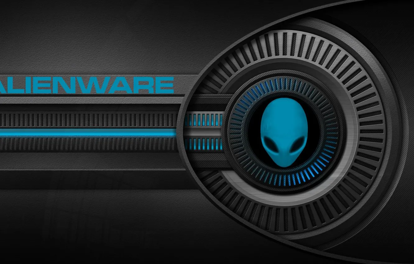 Фото обои logo, game, alien, Alienware, circle, head, dark background, backlight
