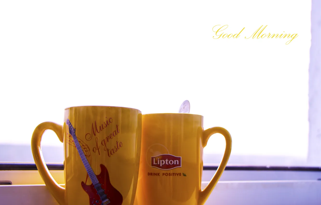 Фото обои чай, Утро, окно, чашки, небо.