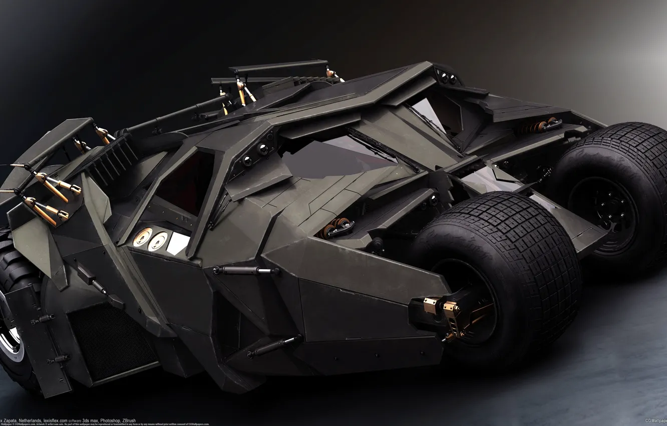 Фото обои Бэтмен, Бэтмобиль, боевой автомобиль, Бэтмен начало