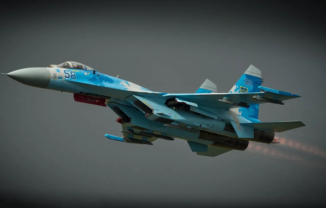 Фото обои небо, полёт, боевой самолёт, Sukhoi Su-27P1M
