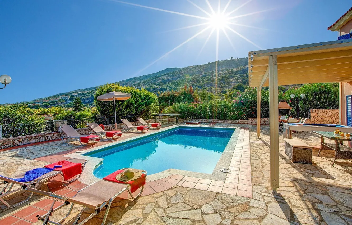 Фото обои вилла, бассейн, Греция, терраса, Greece, Kefalonia, Villa Skala, Skala
