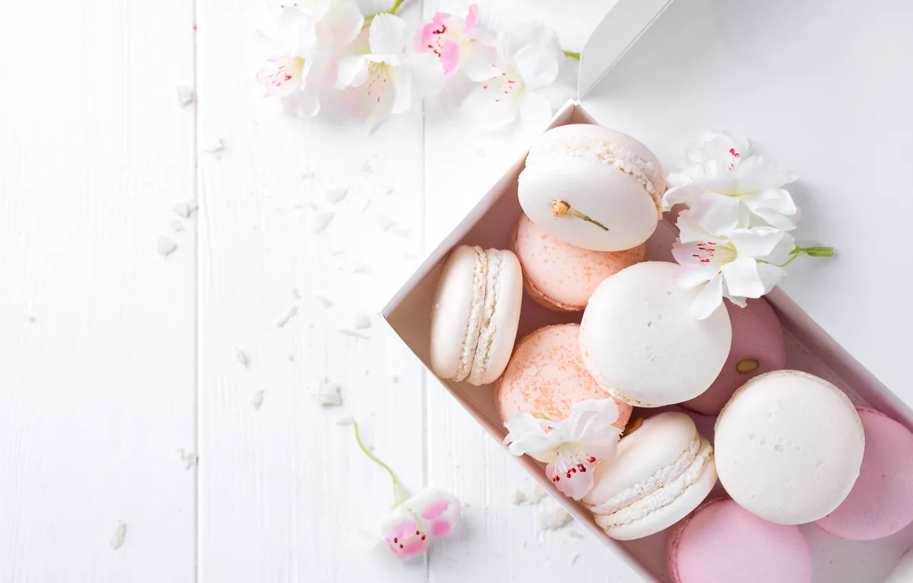 Фото обои white, pink, flowers, french, macaron, pastel, макаруны