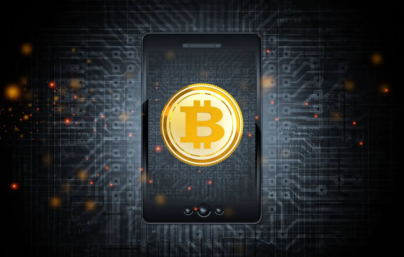 Фото обои лого, монета, осветление, mobile, bitcoin, биткоин, btc
