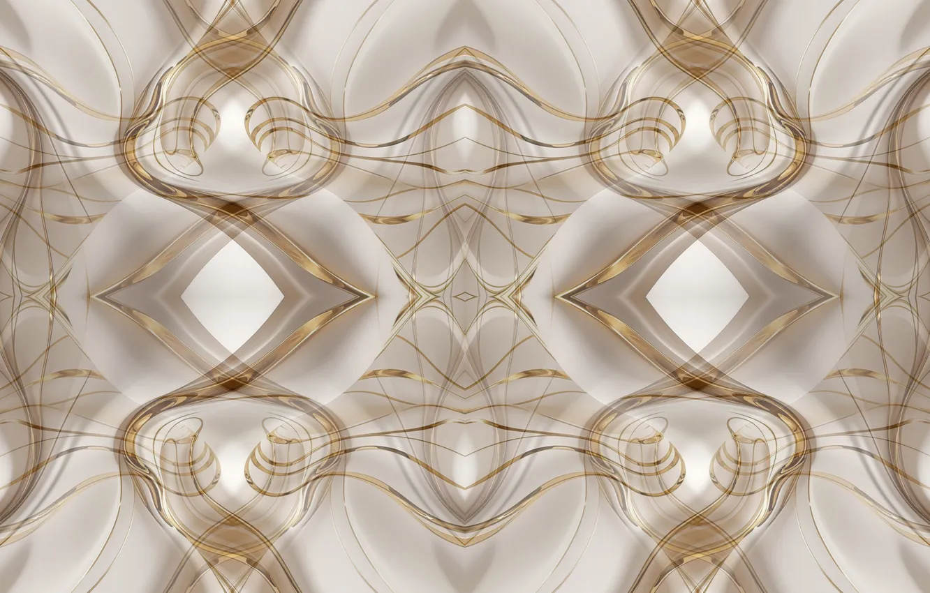 Фото обои white, gold, design, art, silk, fractal