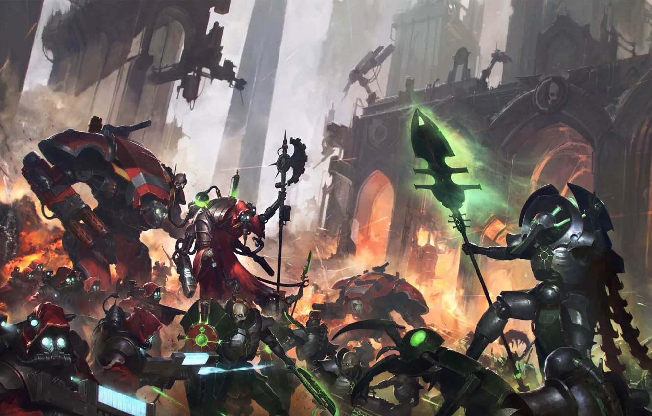 Фото обои necrons, Warhammer 40 000, lord necron, techpriest, forge world, Adeptus Mechanicus, Forgebane